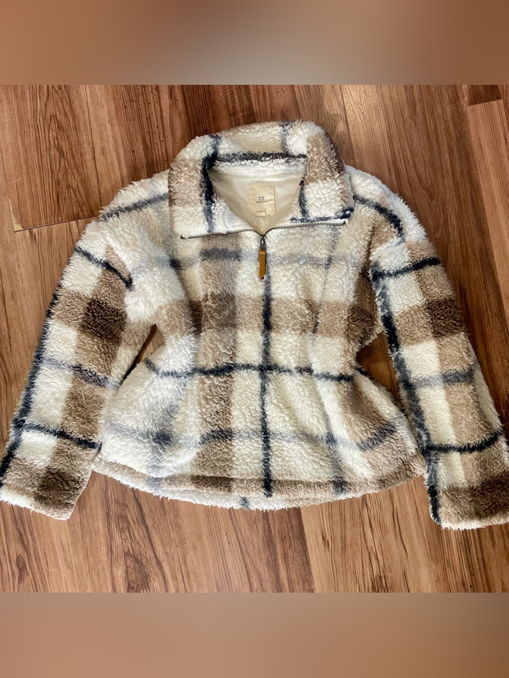 Thread & Supply Plaid Sherpa Quarter Zip Pullover XS